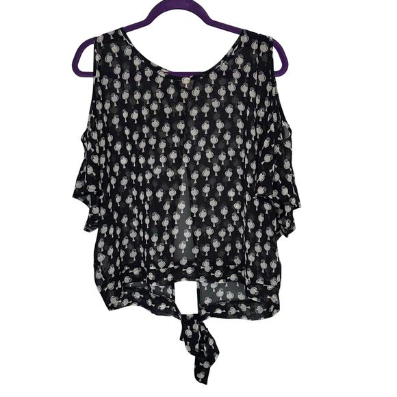 Anthro meadow rue cold shoulder sheer blouse with bird print size M - Picture 1 of 7